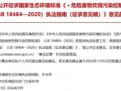 《危險(xiǎn)廢物焚燒污染控制標(biāo)準(zhǔn)》(GB 18484-2020)執(zhí)法指南(征求意見稿)